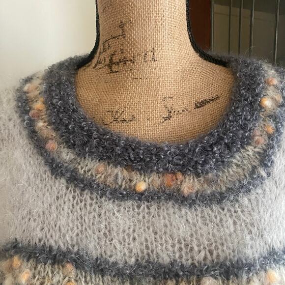 Vintage 70s 80s Handmade Mohair Wool Blend Sweater Fuzzy Knit Tunic Gray Long - Picture 7 of 17